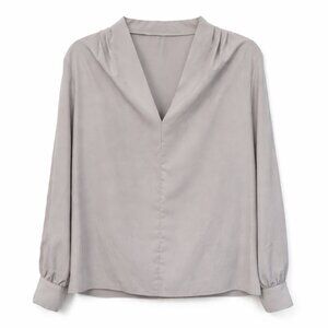 SHEIN Grey V-neck Long Sleeve Blouse - L
